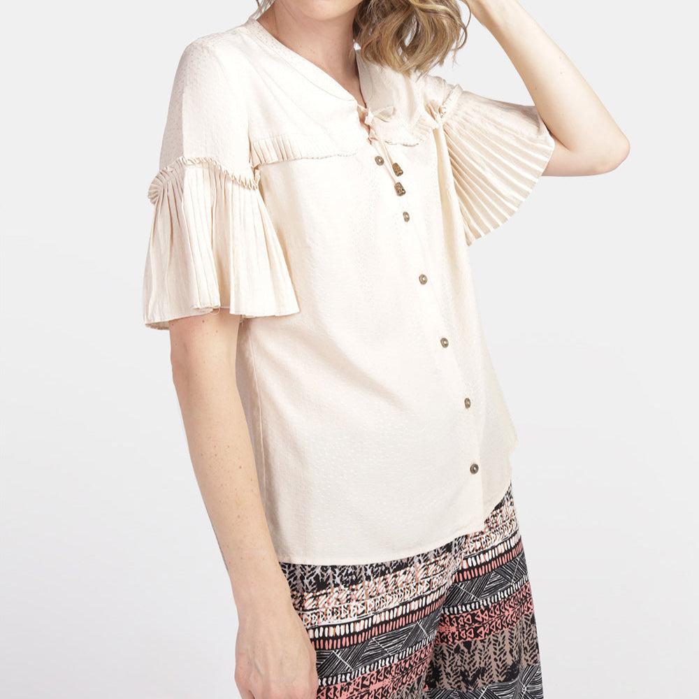 Blusa cuello mao manga plizada Estefania