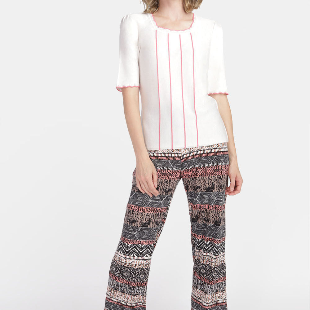 Blusa escote reondo con ondas en contraste Estefanía