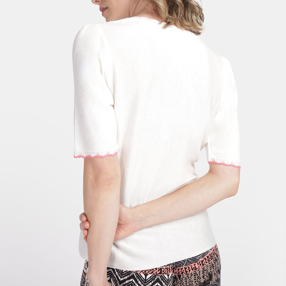 Blusa escote reondo con ondas en contraste Estefanía