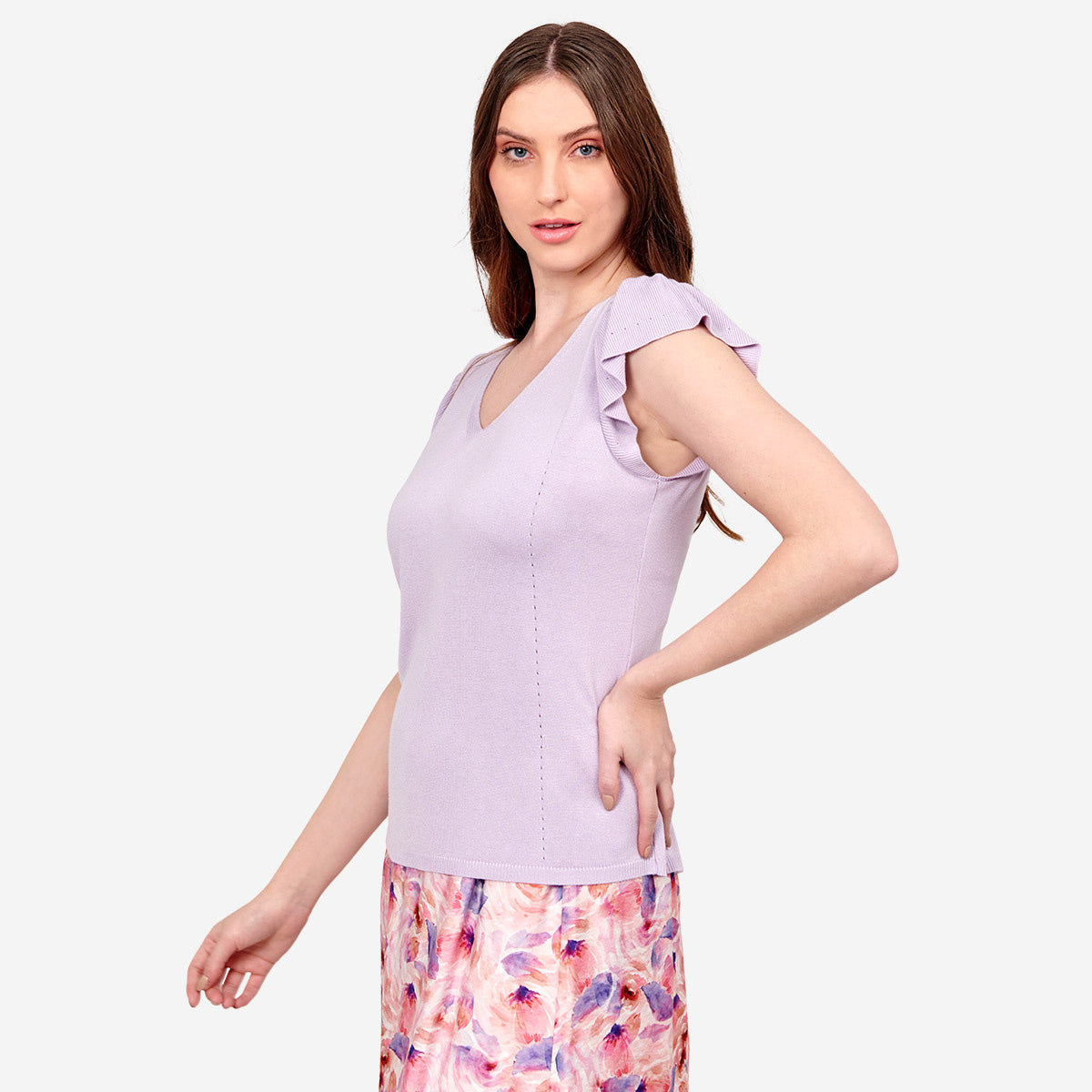 Blusa escote V con manga corta plisada Juquila