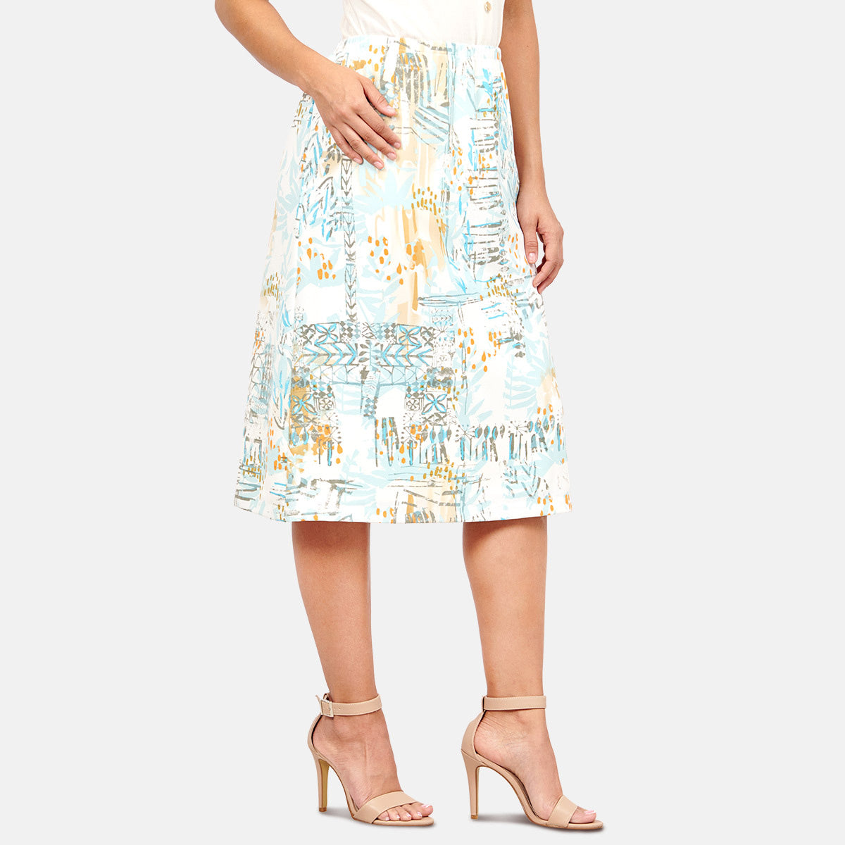 Falda midi con pretina volteada Sisal