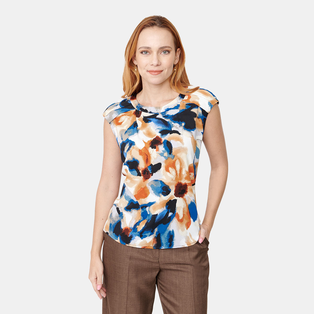 Top estampado floral con escote plisado Calypso
