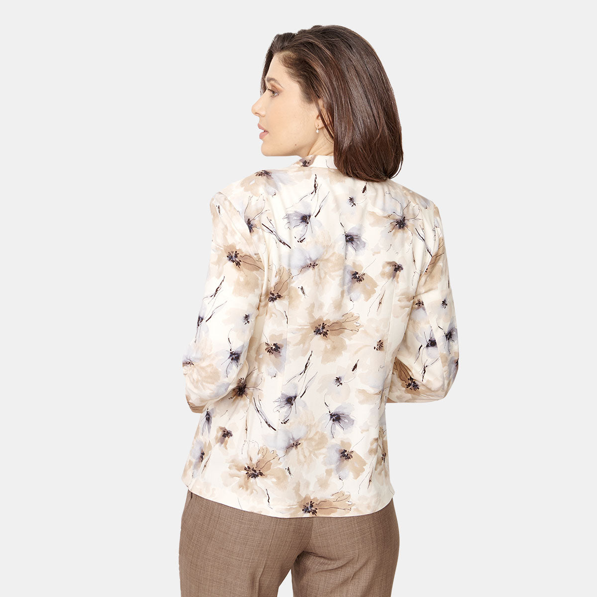 Saco estampado floral con plisado y manga 3/4