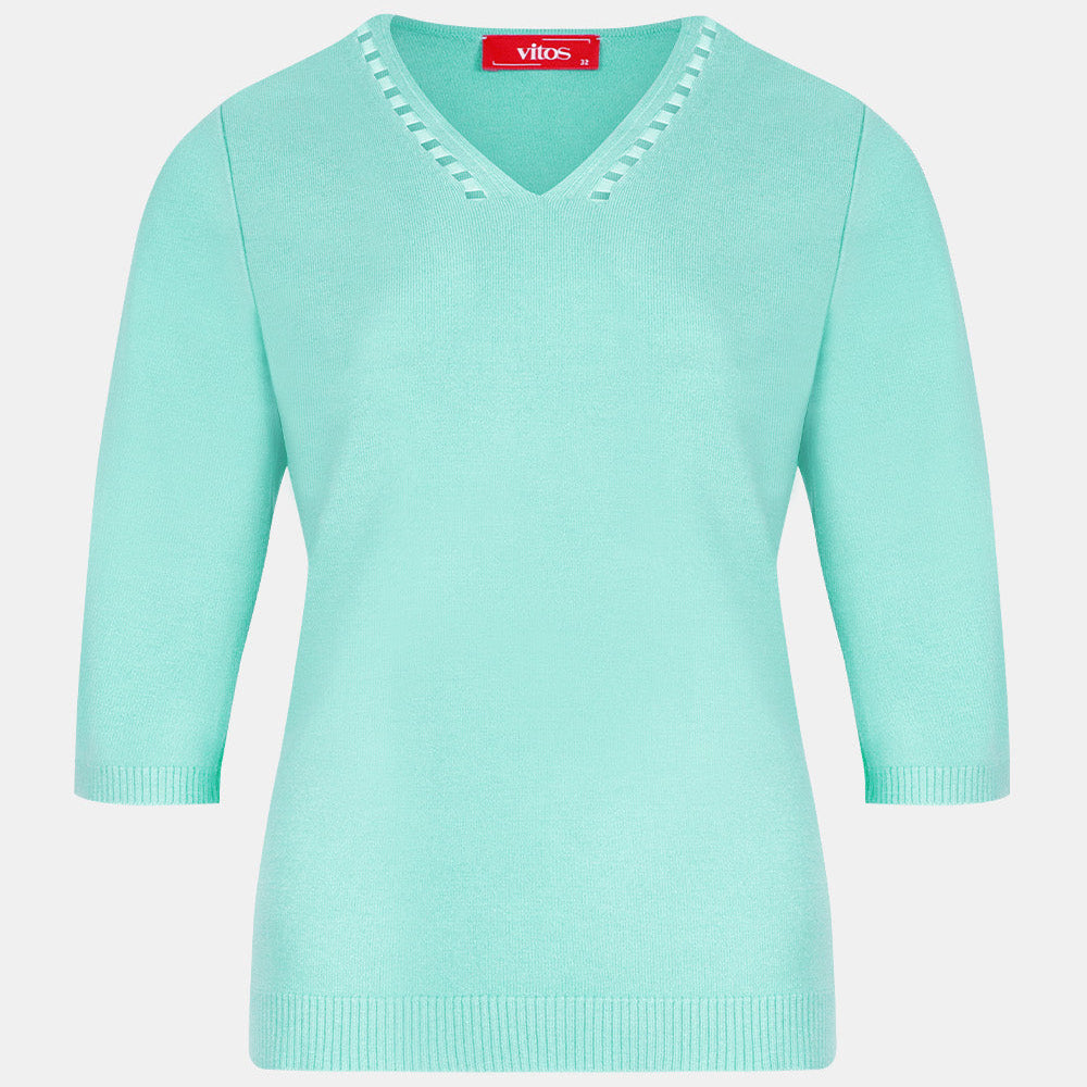 Blusa punto escote V calado manga 3/4 - C0008 Atemporales
