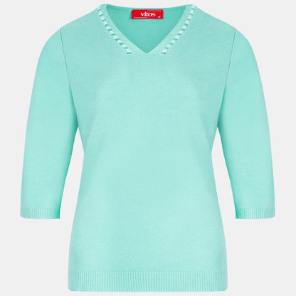 Blusa punto escote V calado manga 3/4 - C0008 Atemporales