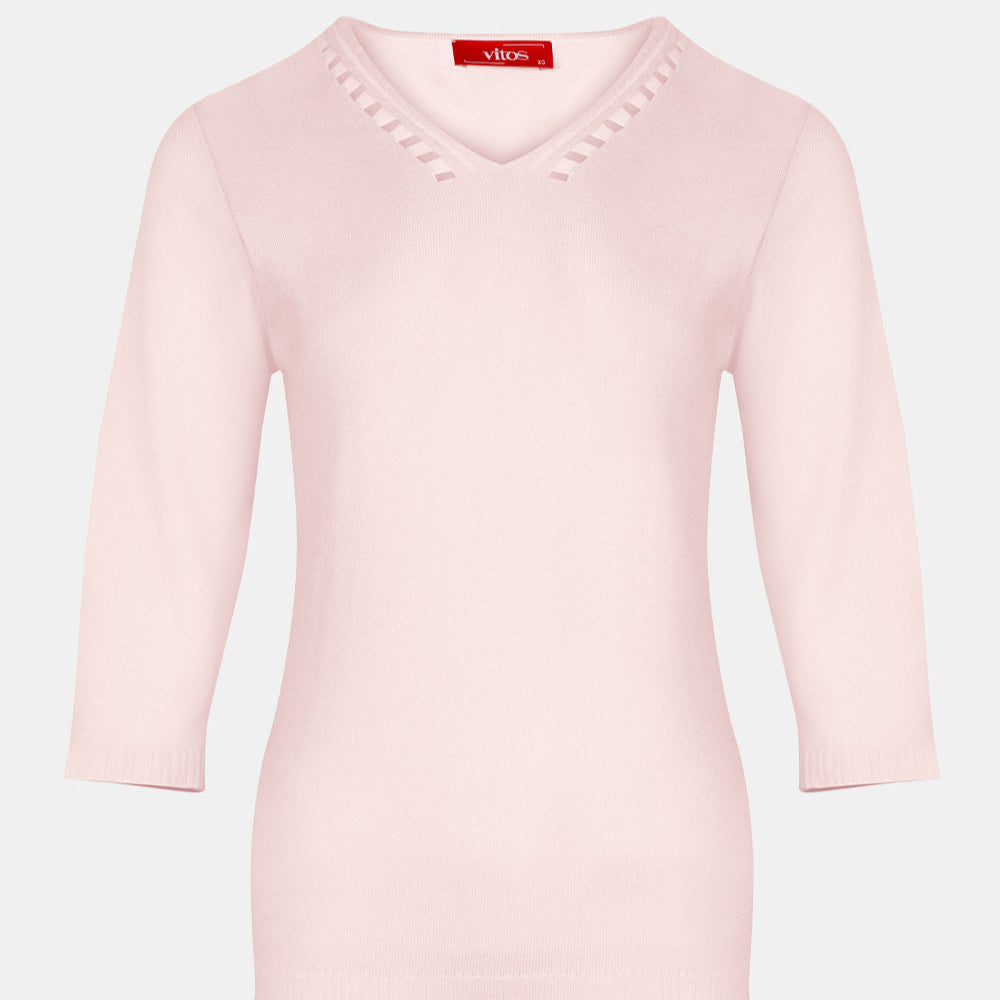 Blusa punto escote V calado manga 3/4 - C0008 Atemporales