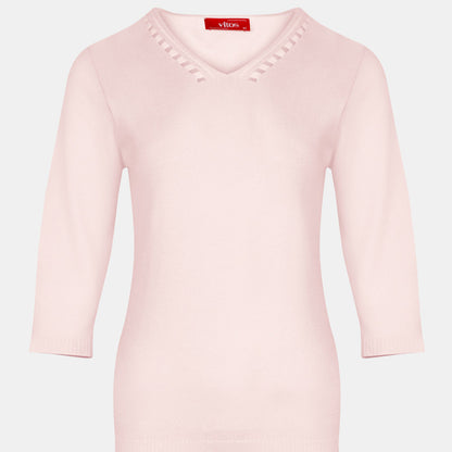 Blusa punto escote V calado manga 3/4 - C0008 Atemporales