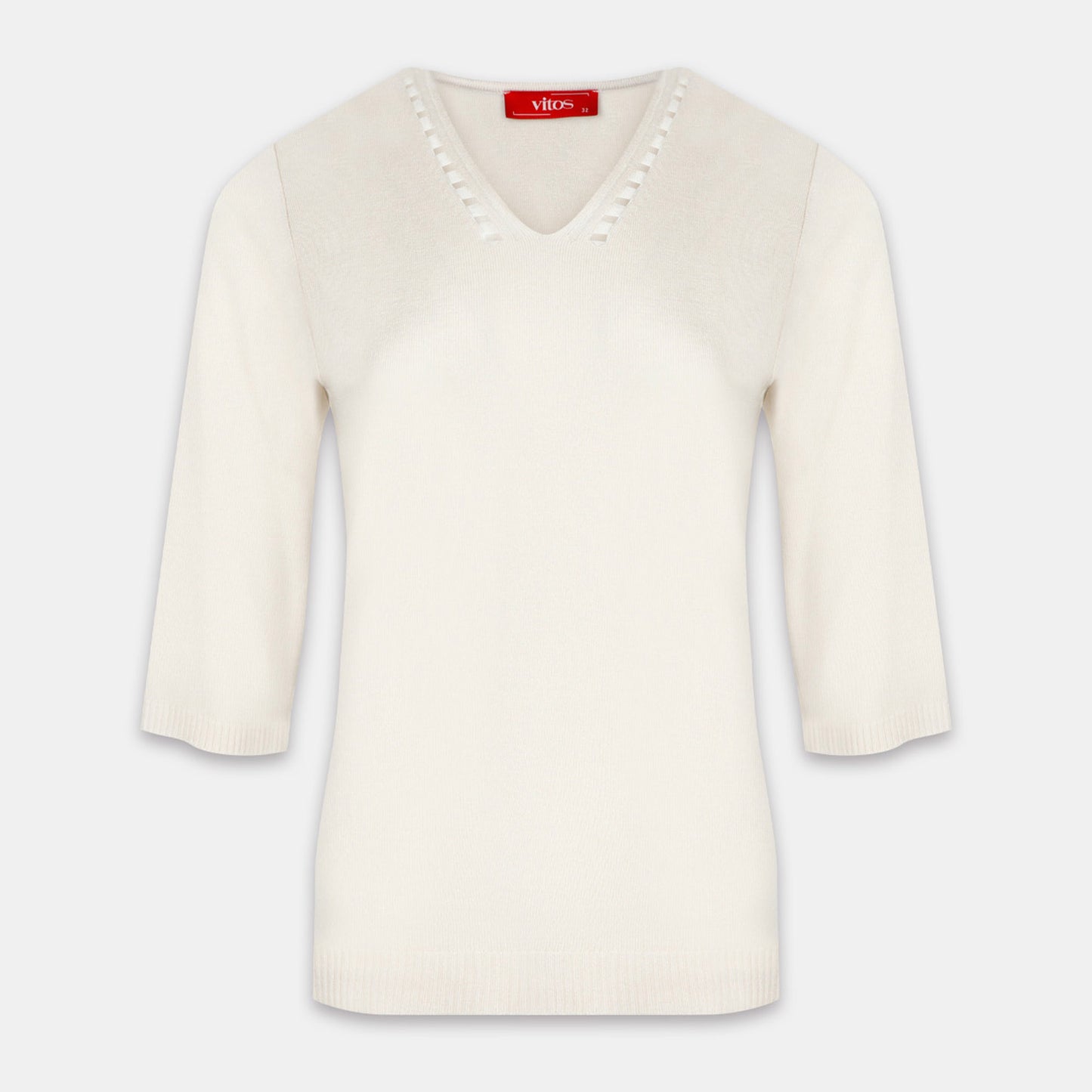 Blusa punto escote V calado manga 3/4 - C0008 Clasicos