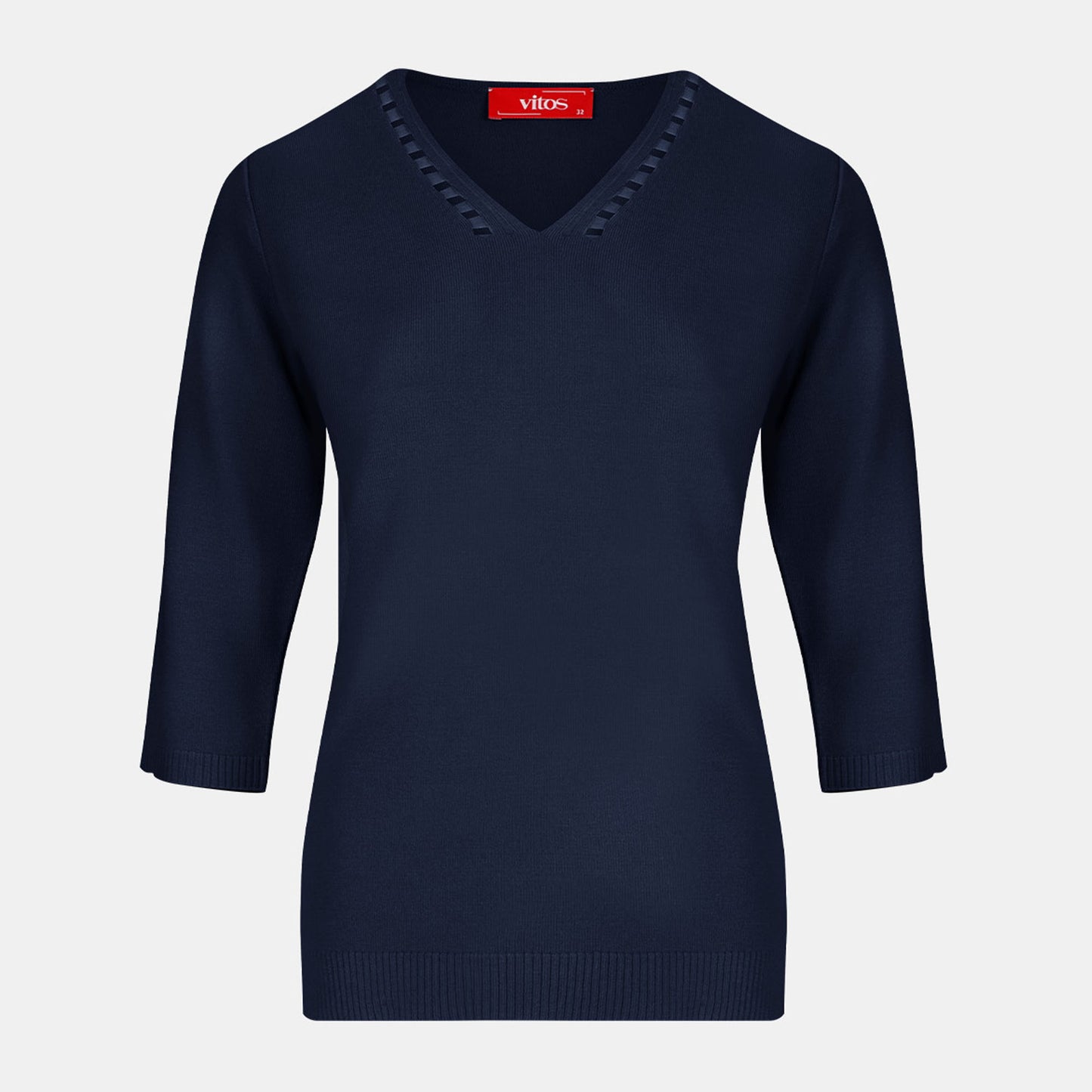 Blusa punto escote V calado manga 3/4 - C0008 Clasicos