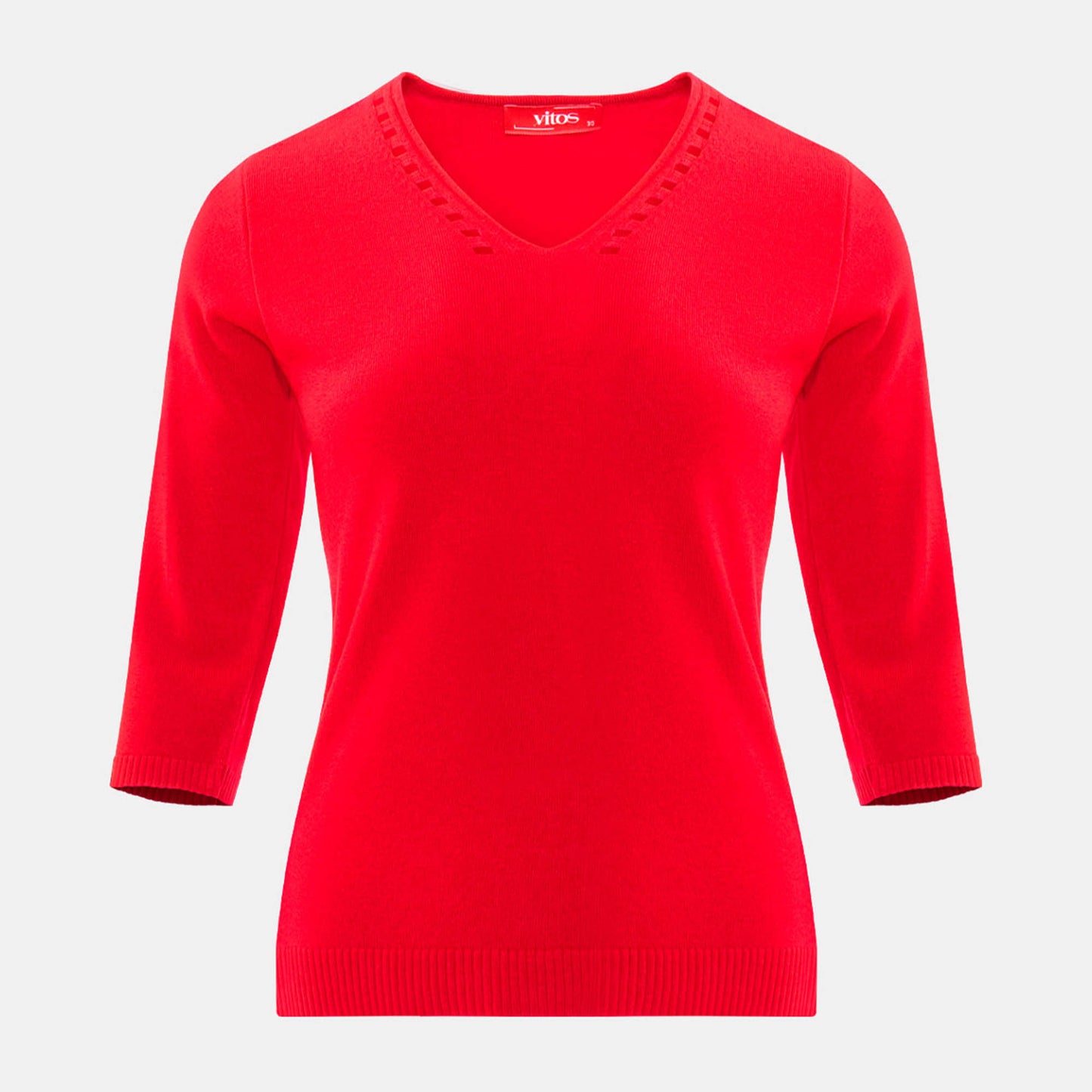 Blusa punto escote V calado manga 3/4 - C0008 Primavera
