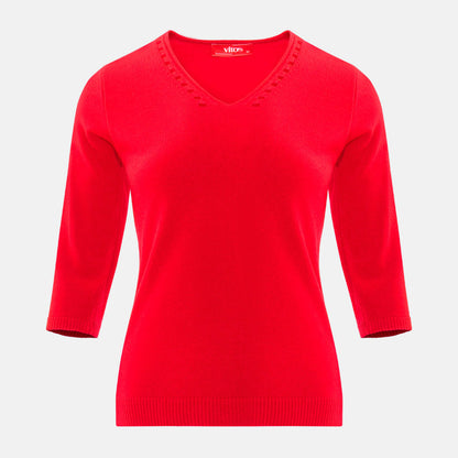 Blusa punto escote V calado manga 3/4 - C0008 Primavera