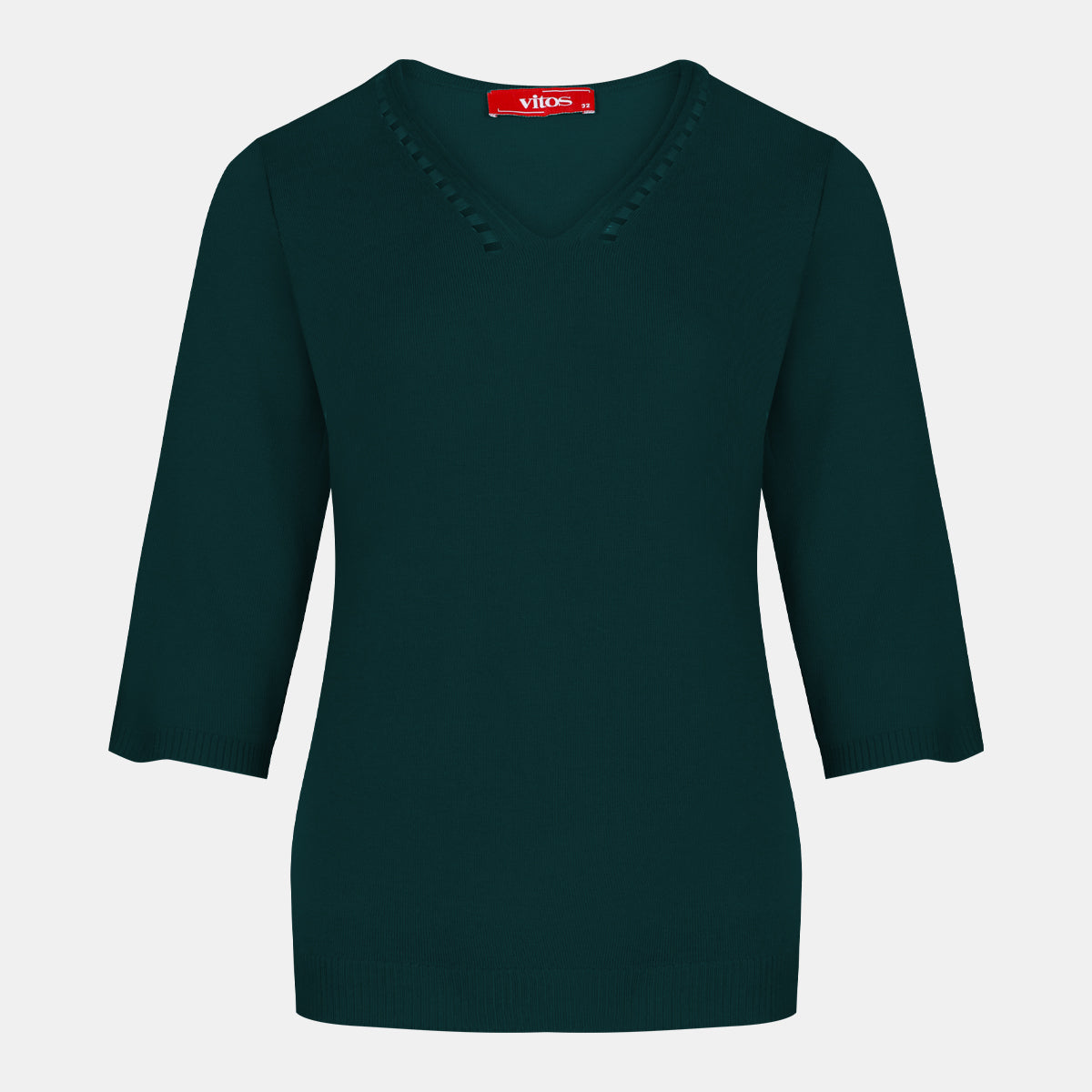 Blusa punto escote V calado manga 3/4 - C0008 Invierno