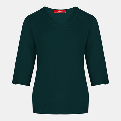 Blusa punto escote V calado manga 3/4 - C0008 Invierno