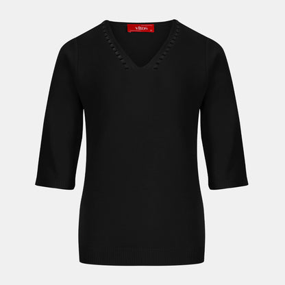 Blusa punto escote V calado manga 3/4 - C0008 Clasicos