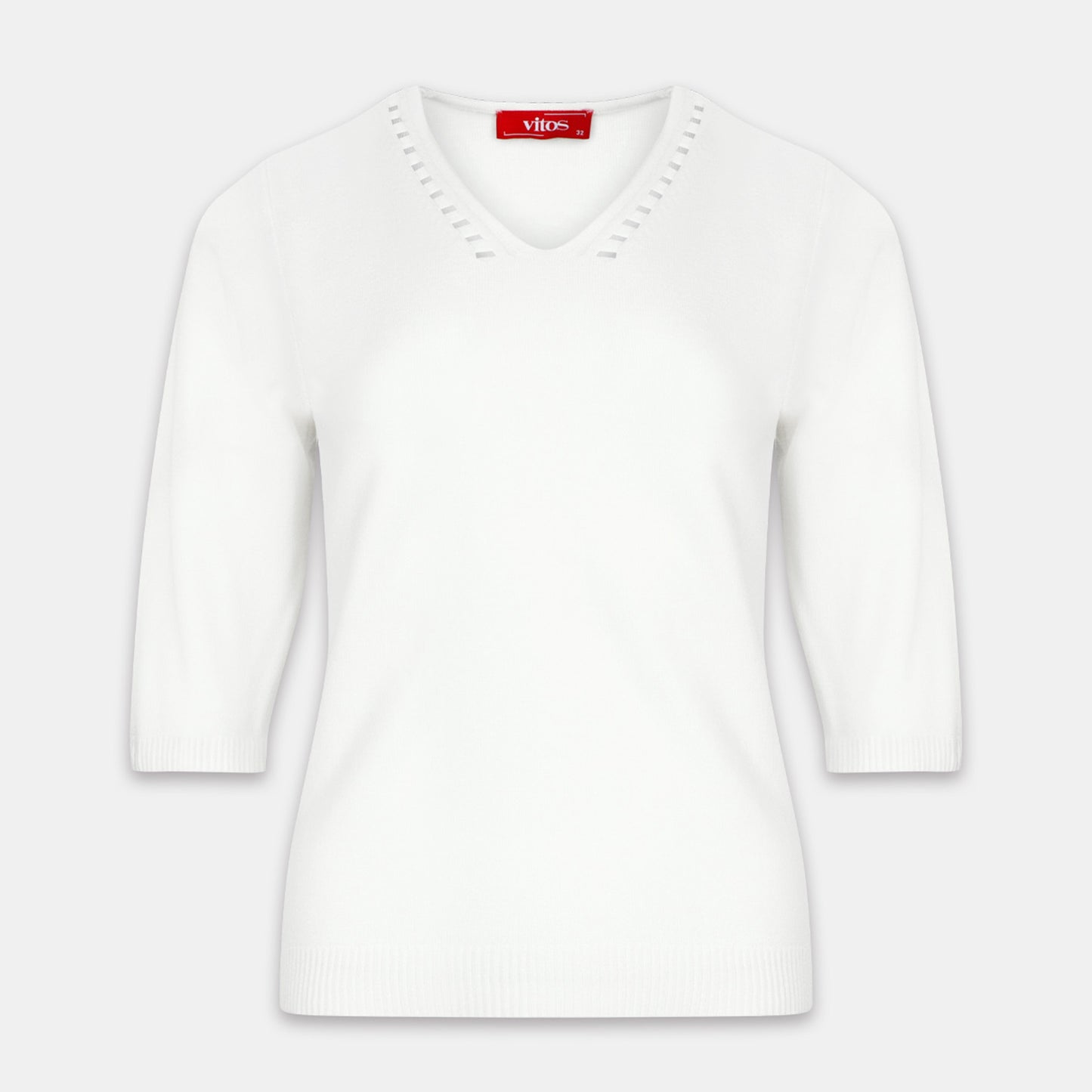 Blusa punto escote V calado manga 3/4 - C0008 Clasicos