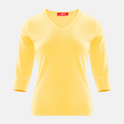 Blusa punto escote V calado manga 3/4 - C0008 Primavera