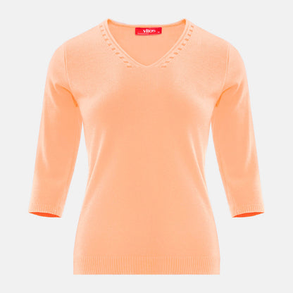 Blusa punto escote V calado manga 3/4 - C0008 Primavera