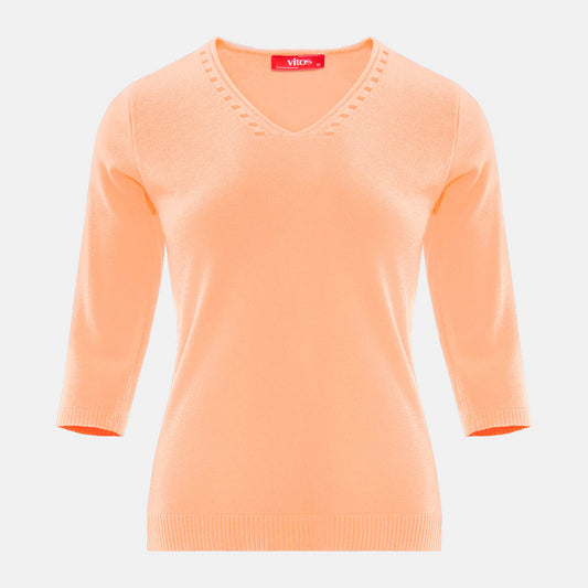 Blusa punto escote V calado manga 3/4 - C0008 Primavera