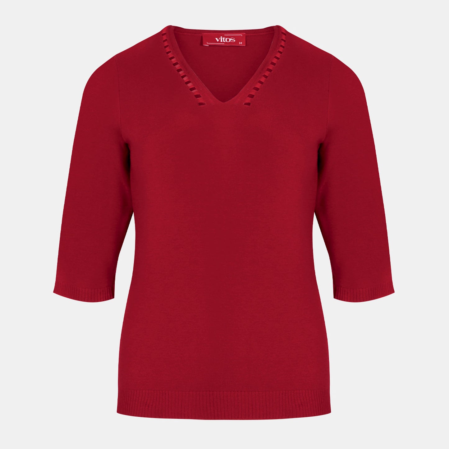 Blusa punto escote V calado manga 3/4 - C0008 Clasicos