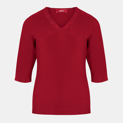 Blusa punto escote V calado manga 3/4 - C0008 Clasicos