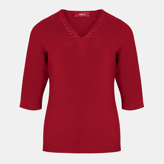 Blusa punto escote V calado manga 3/4 - C0008 Clasicos