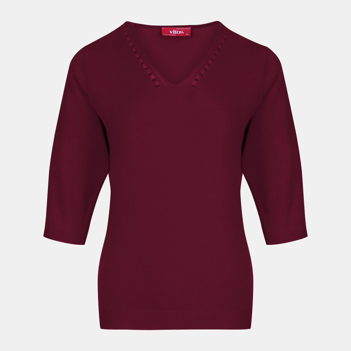 Blusa punto escote V calado manga 3/4 - C0008 Invierno