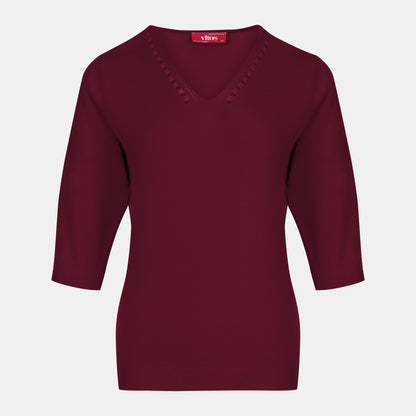 Blusa punto escote V calado manga 3/4 - C0008 Invierno