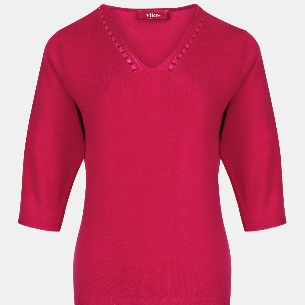 Blusa punto escote V calado manga 3/4 - C0008 Atemporales