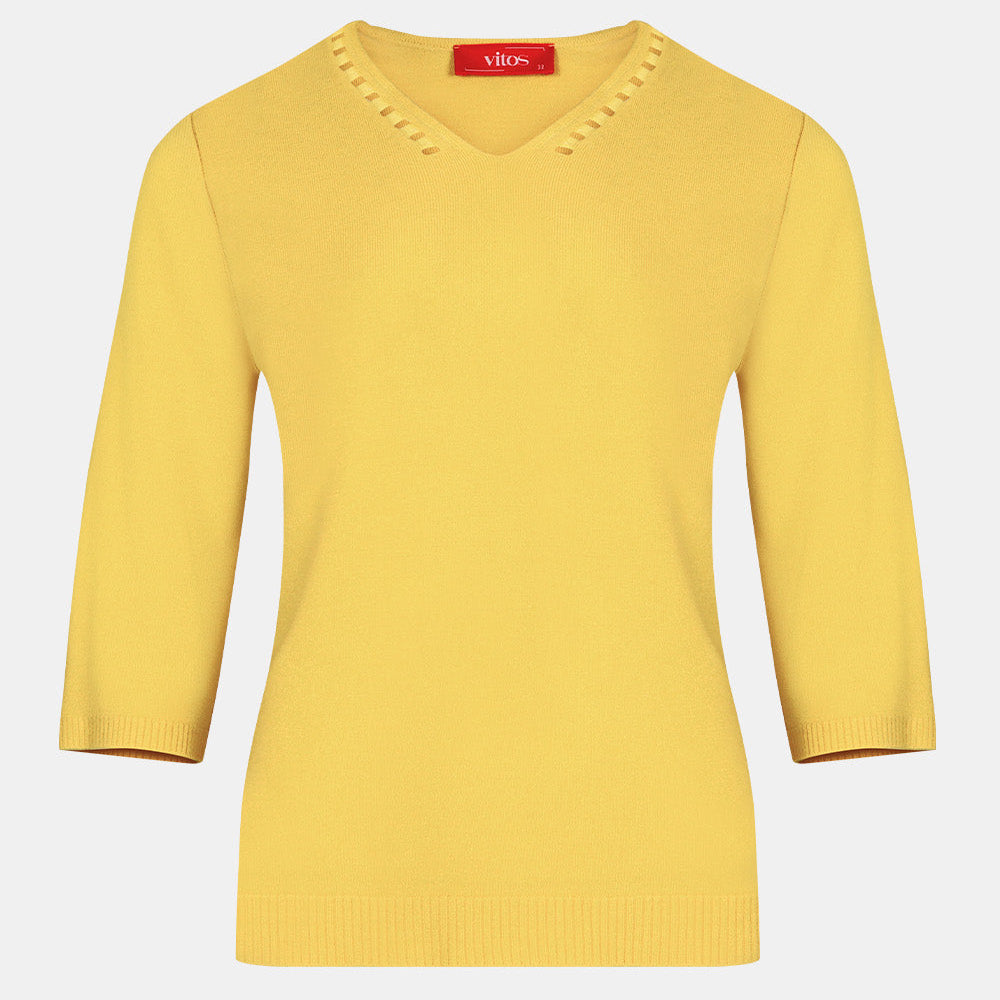 Blusa punto escote V calado manga 3/4 - C0008 Atemporales