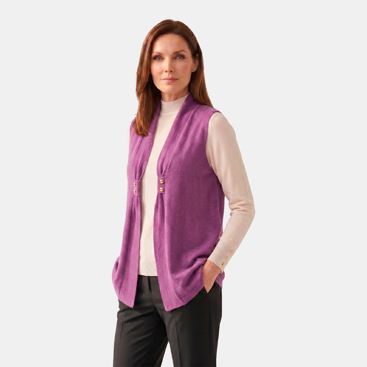 C69061 - Chaleco tejido con botones en solapa Candace