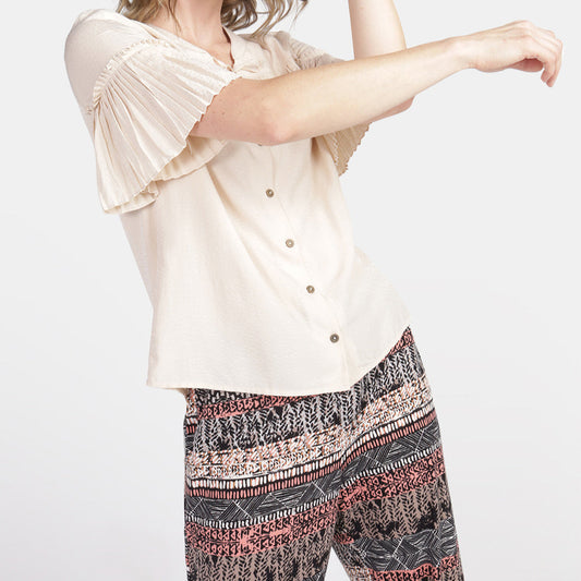 Blusa cuello mao manga plizada Estefania