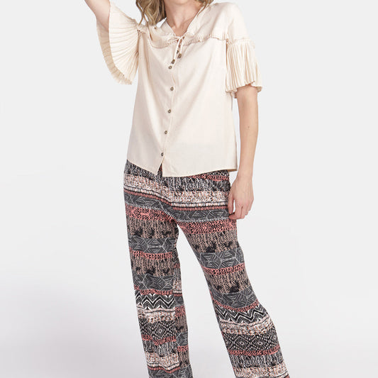 Blusa cuello mao manga plizada Estefania