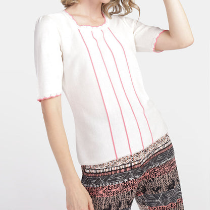 Blusa escote reondo con ondas en contraste Estefanía