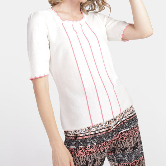 Blusa escote reondo con ondas en contraste Estefanía
