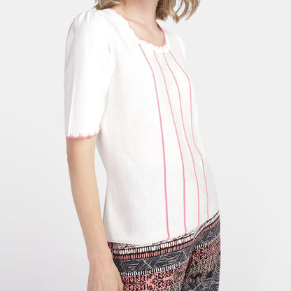 Blusa escote reondo con ondas en contraste Estefanía