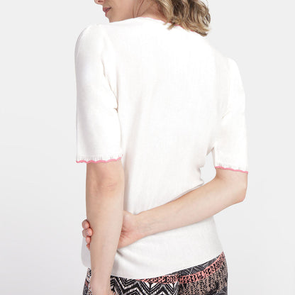 Blusa escote reondo con ondas en contraste Estefanía