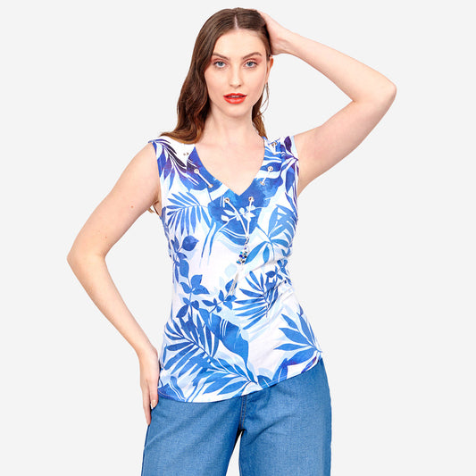 Top estampado escote con collar Loreto