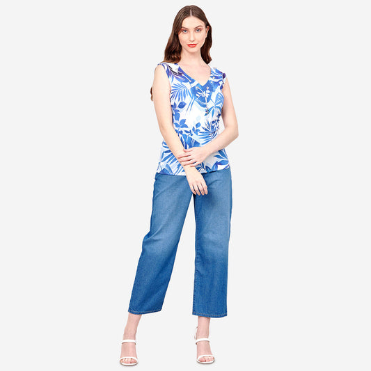 Top estampado escote con collar Loreto