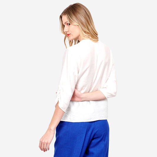 Blusa abierta manga corta con bordado Loreto