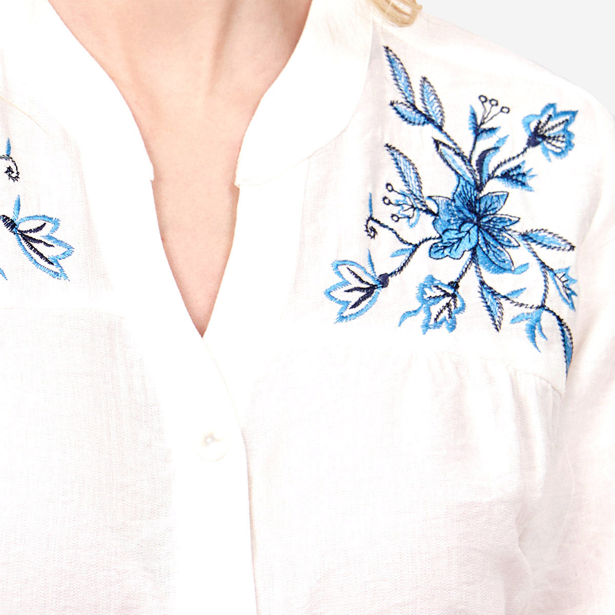 Blusa abierta manga corta con bordado Loreto