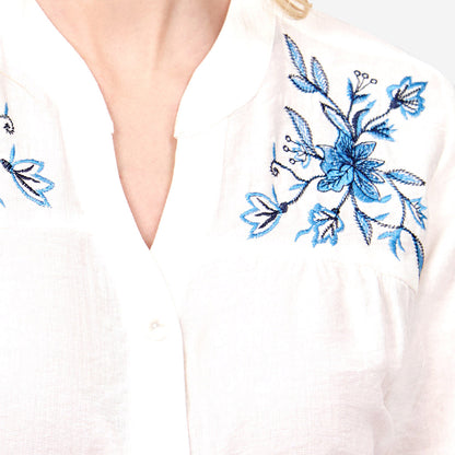 Blusa abierta manga corta con bordado Loreto