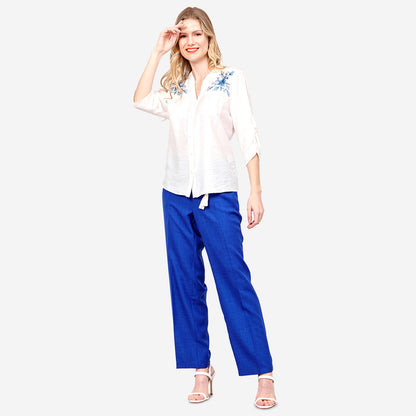 Blusa abierta manga corta con bordado Loreto