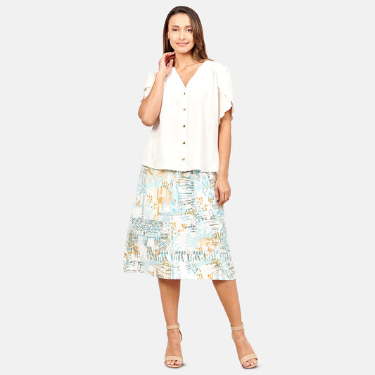 Falda midi con pretina volteada Sisal