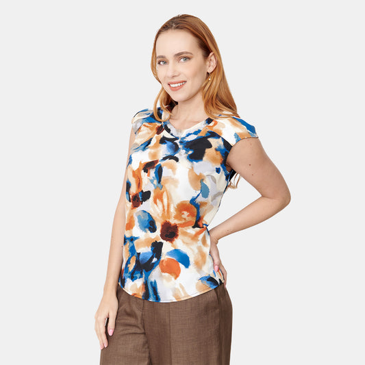 Top estampado floral con escote plisado Calypso