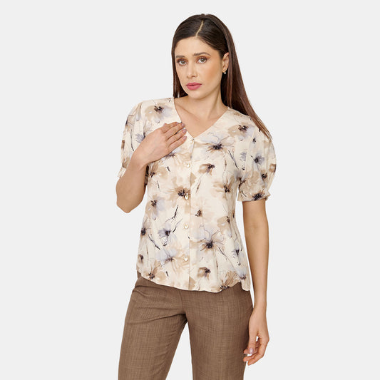 Blusa abierta estampada cuell V Aurora