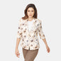 Saco estampado floral con plisado y manga 3/4