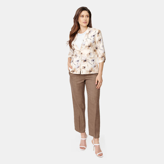 Saco estampado floral con plisado y manga 3/4