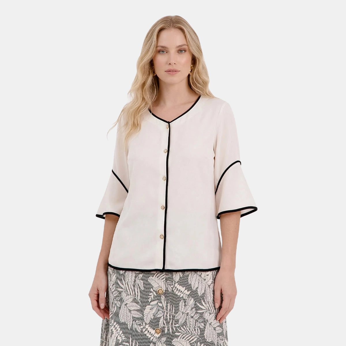 V66702 - Blusa abierta con contraste Leonor
