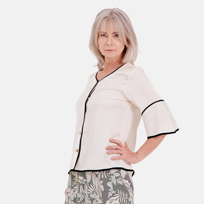 V66702 - Blusa abierta con contraste Leonor