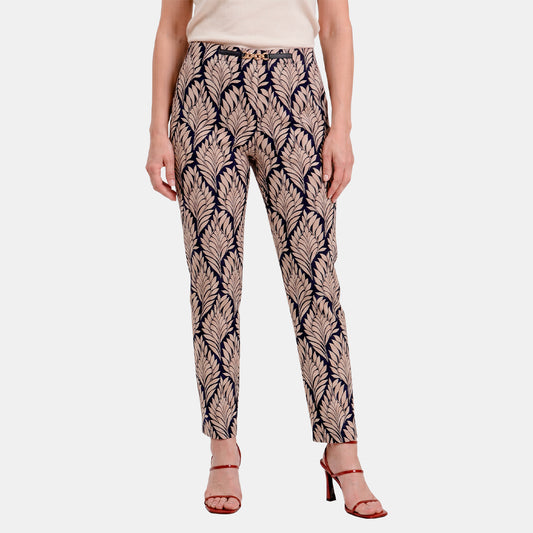 V67242 - Pantalón recto estampado con hebilla en pretina Leah